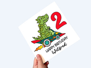 Personalised dinosaur 2nd birthday card