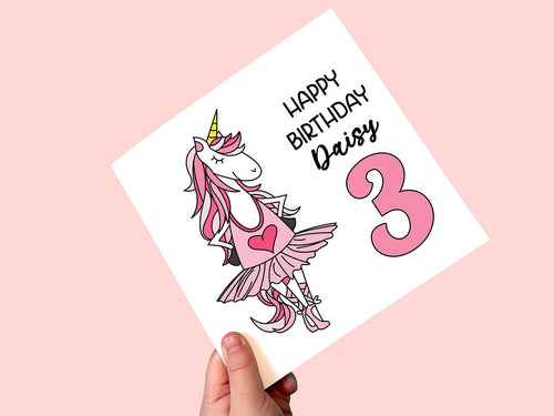 Personalised unicorn 3rd birthday card