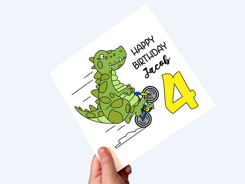 Personalised dinosaur 4th birthday card