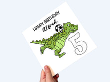 Load image into Gallery viewer, Personalised dinosaur 5th birthday card