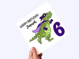 Personalised dinosaur 6th birthday card