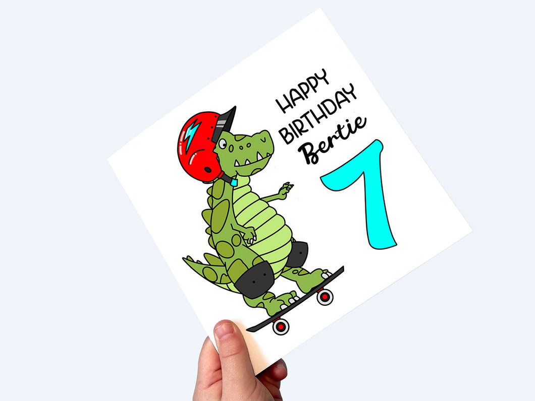 Personalised dinosaur 7th birthday card