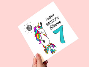 Personalised unicorn 7th birthday card