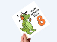 Load image into Gallery viewer, Personalised dinosaur 8th birthday card