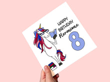 Load image into Gallery viewer, Personalised unicorn 8th birthday card