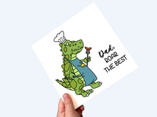 Load image into Gallery viewer, Personalised BBQ dinosaur card, perfect for Father&#39;s Day