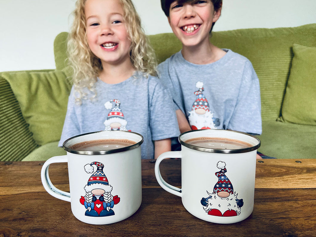 Perfect for Christmas Eve boxes, Scandi inspired Christmas gnome pjs and satin enamel mugs
