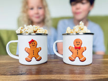 Load image into Gallery viewer, Christmas gingerbread men personalised satin enamel mug