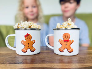 Christmas gingerbread men personalised satin enamel mug