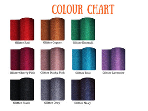 Glitter colour chart choices for threenager t-shirt