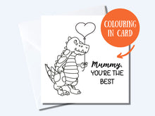 Load image into Gallery viewer, Colour in dinosaur, personalised Mother&#39;s Day card, perfect from young son or daughter