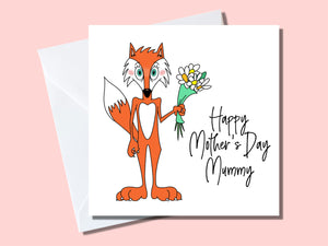 Fox with flowers, personalised Happy Mother's Day card