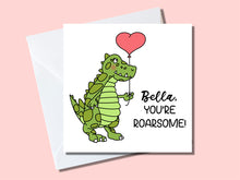 Load image into Gallery viewer, Girls dinosaur personalised Valentine&#39;s Day card