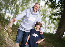 Load image into Gallery viewer, Ash Grey Hoodie with Daddy Bear in white print