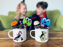 Load image into Gallery viewer, Fill up these gorgeous personalised Halloween enamel mugs with all their favourite sweet treats