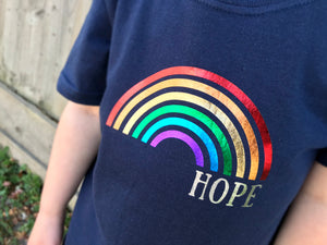 Rainbow of hope t-shirt, close up