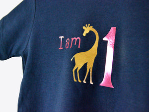 I am age giraffe birthday t-shirt, close up