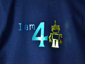 I am age robot birthday t-shirt, close up