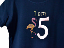 Load image into Gallery viewer, I am age flamingo birthday t-shirt, close up