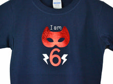 Load image into Gallery viewer, I am age superhero birthday t-shirt, close up