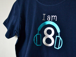 I am age headphones birthday t-shirt, close up