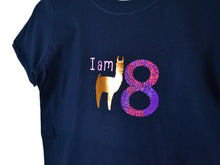 Load image into Gallery viewer, I am age llama birthday t-shirt, close up