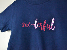 Load image into Gallery viewer, One-Derful Slogan 1st Birthday T Shirt, close up