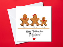 Load image into Gallery viewer, Personalised surname family Christmas card with gingerbread men design