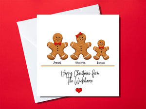 Personalised surname family Christmas card with gingerbread men design