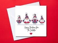 Load image into Gallery viewer, Personalised Gonk / Gnome Christmas card for a family of four