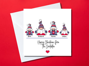 Personalised Gonk / Gnome Christmas card for a family of four