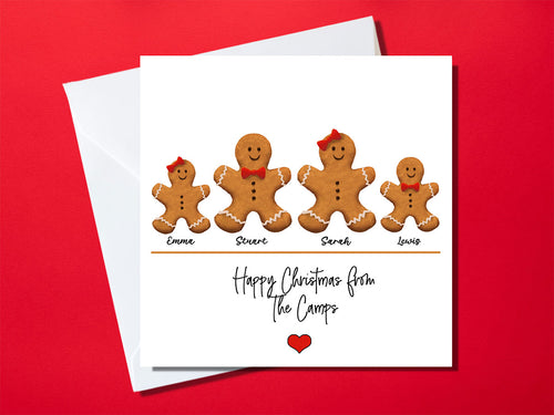 Personalised gingerbread family Christmas card