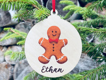 Load image into Gallery viewer, Gingerbread man personalised wooden Christmas decoration