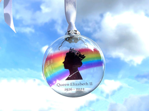 Rainbow Glass Bauble in memory of Queen Elizabeth II