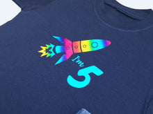 Load image into Gallery viewer, Rainbow Rocket I&#39;m 5 Birthday T-shirt