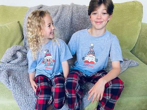 Scandinavian inspired Christmas gonk matching sibling pjs