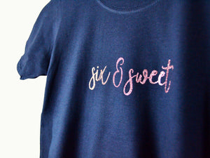 Six & Sweet Slogan 3rd Birthday T Shirt, close up