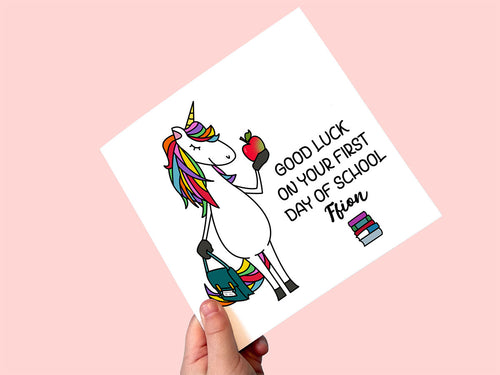 Personalised Unicorn First Day of School Card