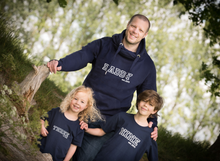Load image into Gallery viewer, Navy Varsity Daddy Est &#39;Year&#39; Hoodie with Varsity Age T-shirts