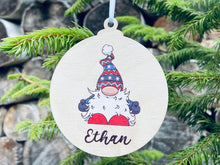 Load image into Gallery viewer, Boy Christmas gnome gonk personalised wooden bauble
